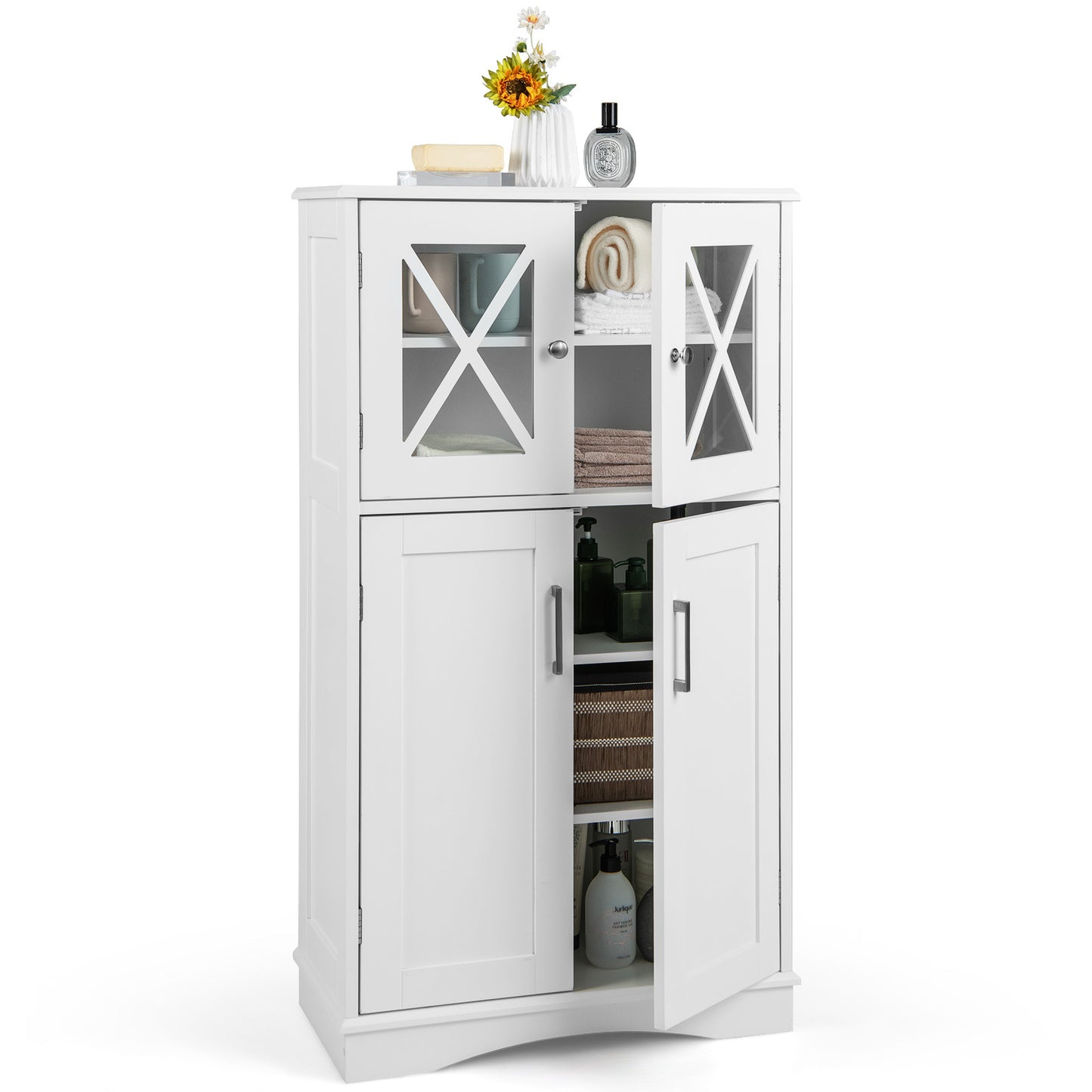 Bathroom Storage Cabinet Linen Storage Cabinet with Doors and Adjustable Shelves