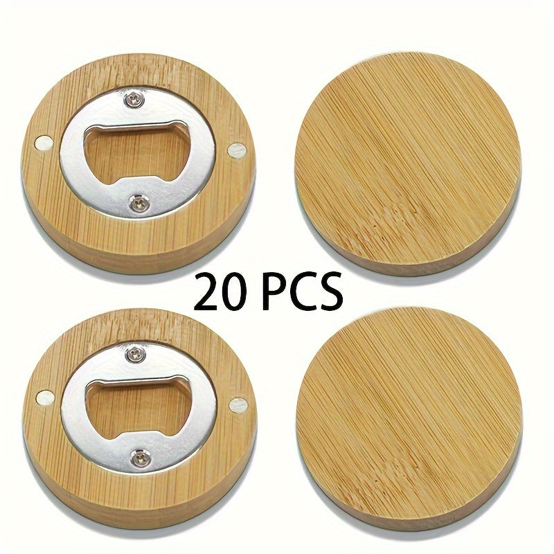 20/40/80/160pcs Round Bamboo Magnetic Bottle Opener, DIY Fridge Magnet, Blank Bamboo Opener For Weddings And Home Kitchen, Unique Guest Favors And Gifts