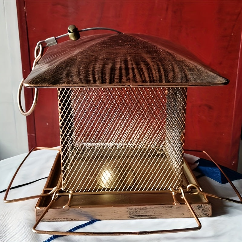 1pc Rustic Metal Bird Feeder with Squirrel Guard - Heavy-Duty Hanging Wild Bird Feeder for Garden, Patio, Backyard - No Electricity or Batteries Required, Outdoor Decorative Wildlife Feeding Station, Bird Feeders for Outside