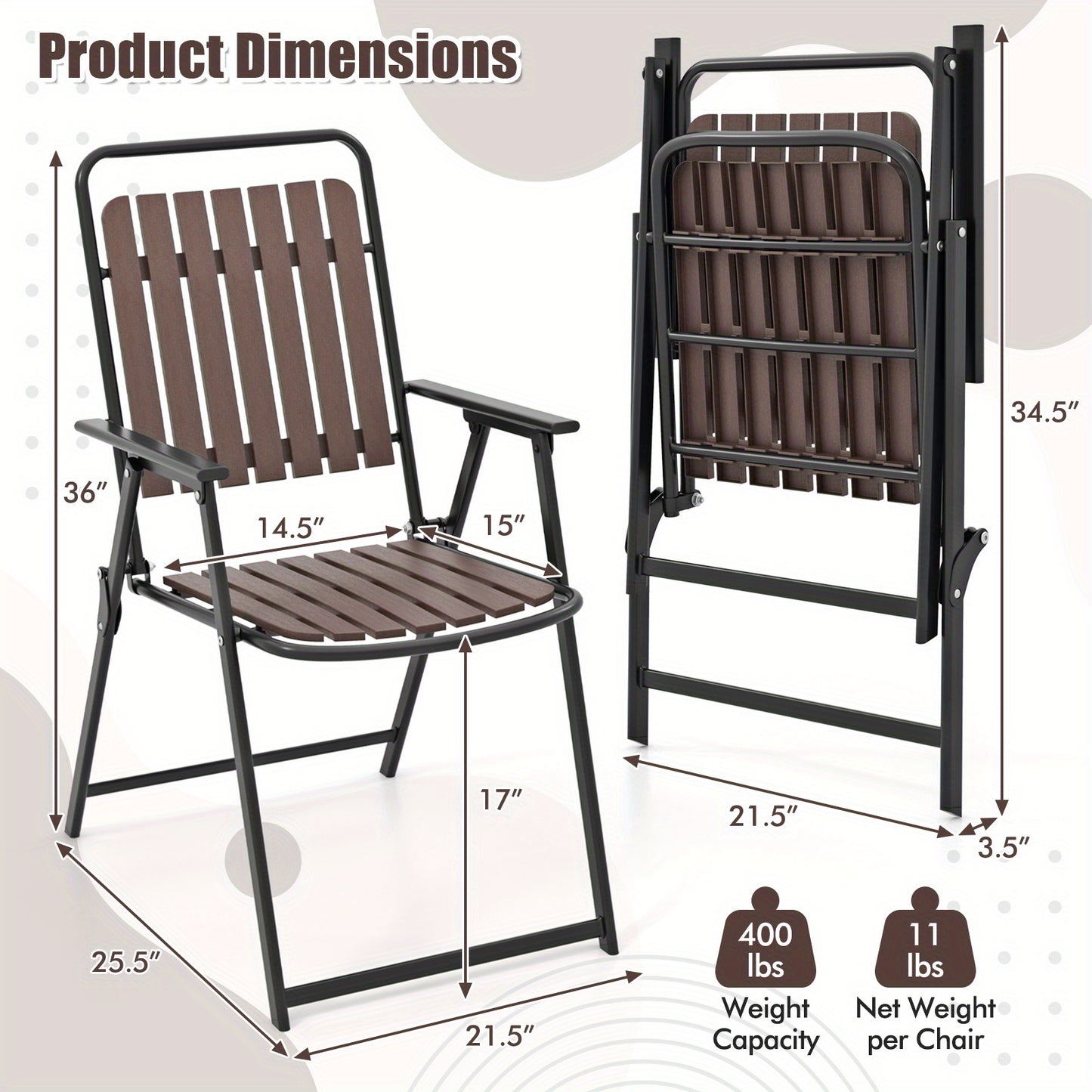 4pcs Patio Folding Chairs, Portable Outdoor Dining Chairs w/ PP Seat & Back, 400 LBS Heavy-Duty Metal Frame, Space-Saving Outdoor Slatted Chairs for Yard, Balcony, Porch.