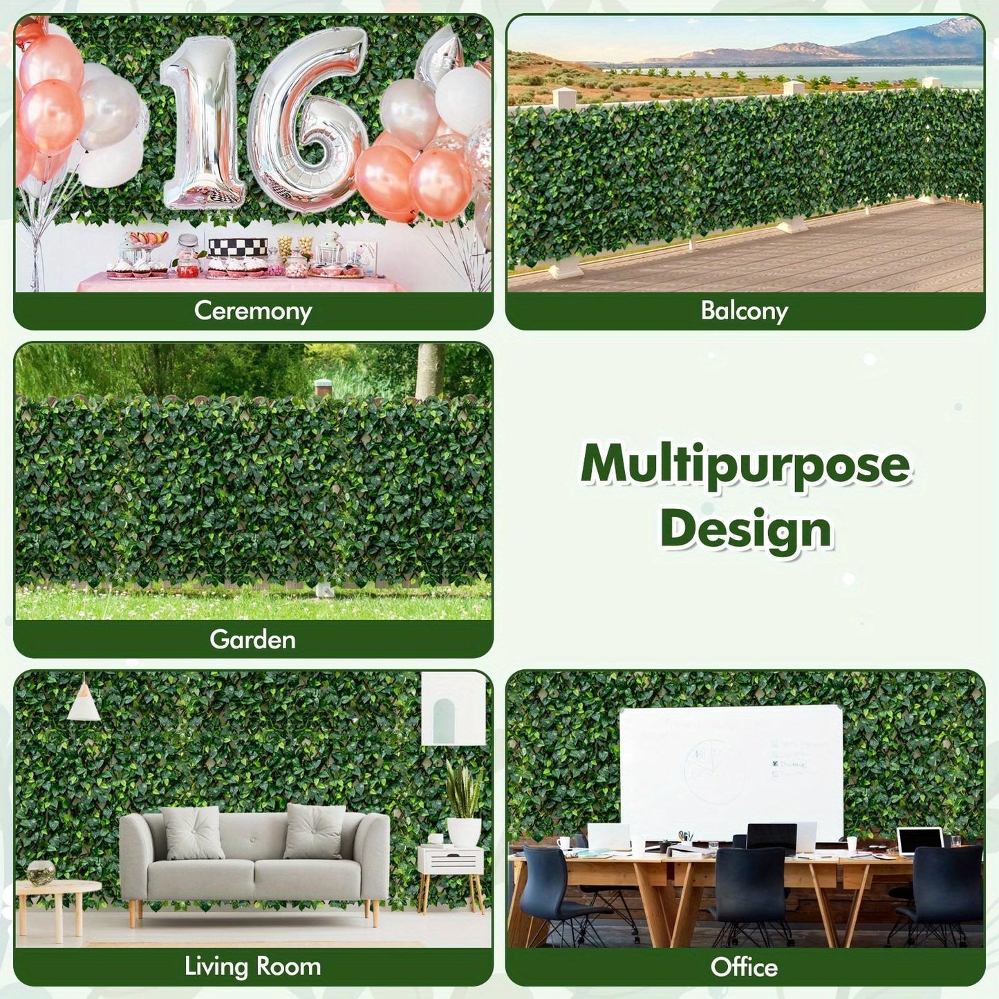 Expandable Fence Privacy Screen Decorative Faux Ivy Fencing Panel for Backdrop, Patio Partition, Balcony Screening, Naturallooking Screen, Lush Greenery Panel, Lightweight Privacy Wall, Durable Faux Plant Material, Artificial Hedge Panel
