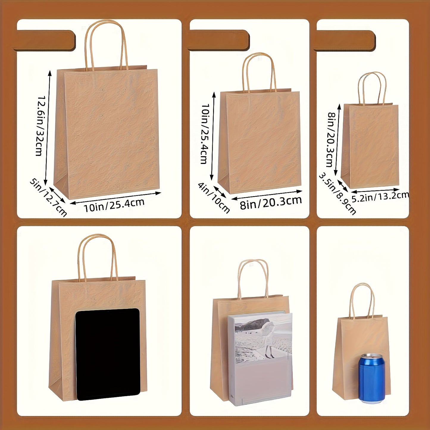 135pcs Bulk Kraft Paper Bags in 3 Sizes - Heavy-Duty Brown Gift Bags with Sturdy Twine-Like Rope Handles, Natural Beige Kraft Paper for Christmas, Business, Retail & Everyday Packaging - Versatile Multipurpose Merchandise Bags
