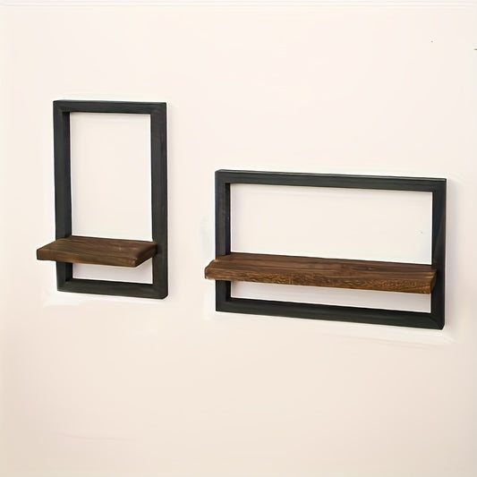 2pcs Solid Wood Floating Shelves Set | Modern Wall Shelves for Living Room, Bedroom & Office Decor | Easy Installation No Drilling | Display Books, Plants, Photo Frames | Rustic Industrial Wall Storage Solution