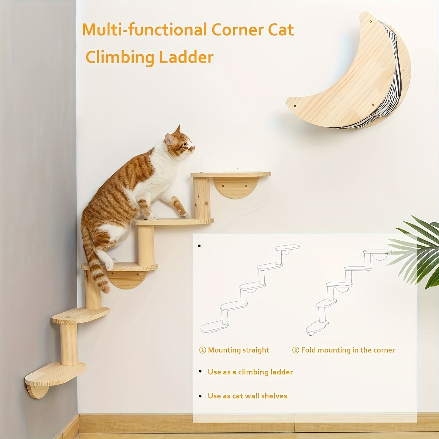 Sturdy Wooden Cat Wall Shelf - 3/5-Level Climbing Ladder & Perch for Indoor Cats, Interactive Play and Exercise Furniture