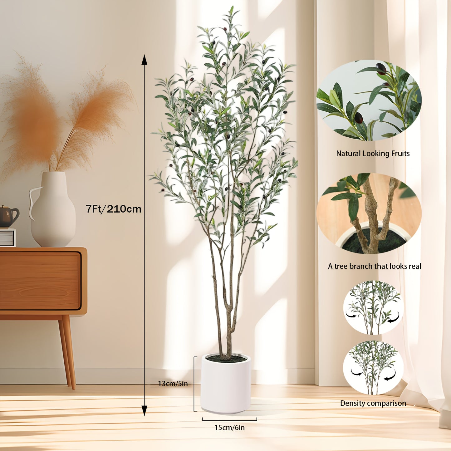 Artificial Olive Trees, 5/6/7 Ft Tall Fake Olive Trees For Indoor, Faux Olive Tree, Large Olive Plants With White Planter For Home Decor And Housewarming Gift