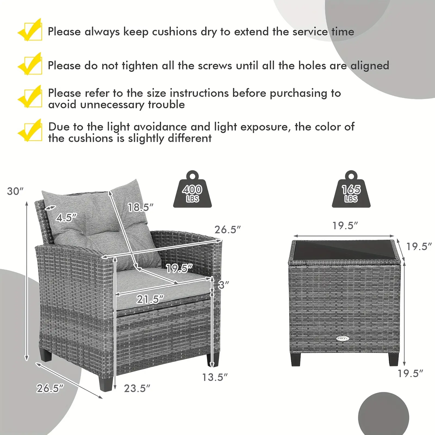 3 PCS Outdoor Patio Furniture Set