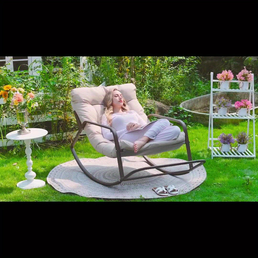 Large Outdoor Rocking Chair, Oversized Rocking Papasan Chair with Thick Cushion And Frame Outdoor Rocker, Comfy Chairs Lounge for Outside Porch Patio Backyard Balcony, Over Sized Rocking Chair, Outdoor Seating, Balcony Chair, Cozy Seating