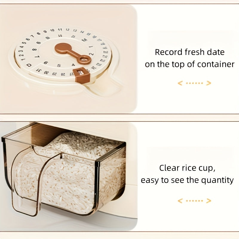 14/25lb Automatic Rice Dispenser with Cup, Large Capacity, Moisture-Proof And Sealed Rice Storage Container, Suitable for Rice, Grains, Flour, Pet Food, And Other Kitchen Supplies