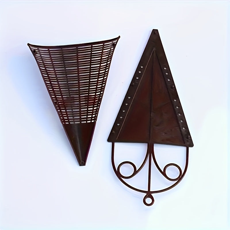 16pcs Rattan-Style Woven Wall Hanging Planters - Lightweight Plastic Cone-Shaped Flower Baskets with Decorative Metal Rings, Indoor/Outdoor Wall-Mounted Vases for Balcony, Garden & Patio Decor