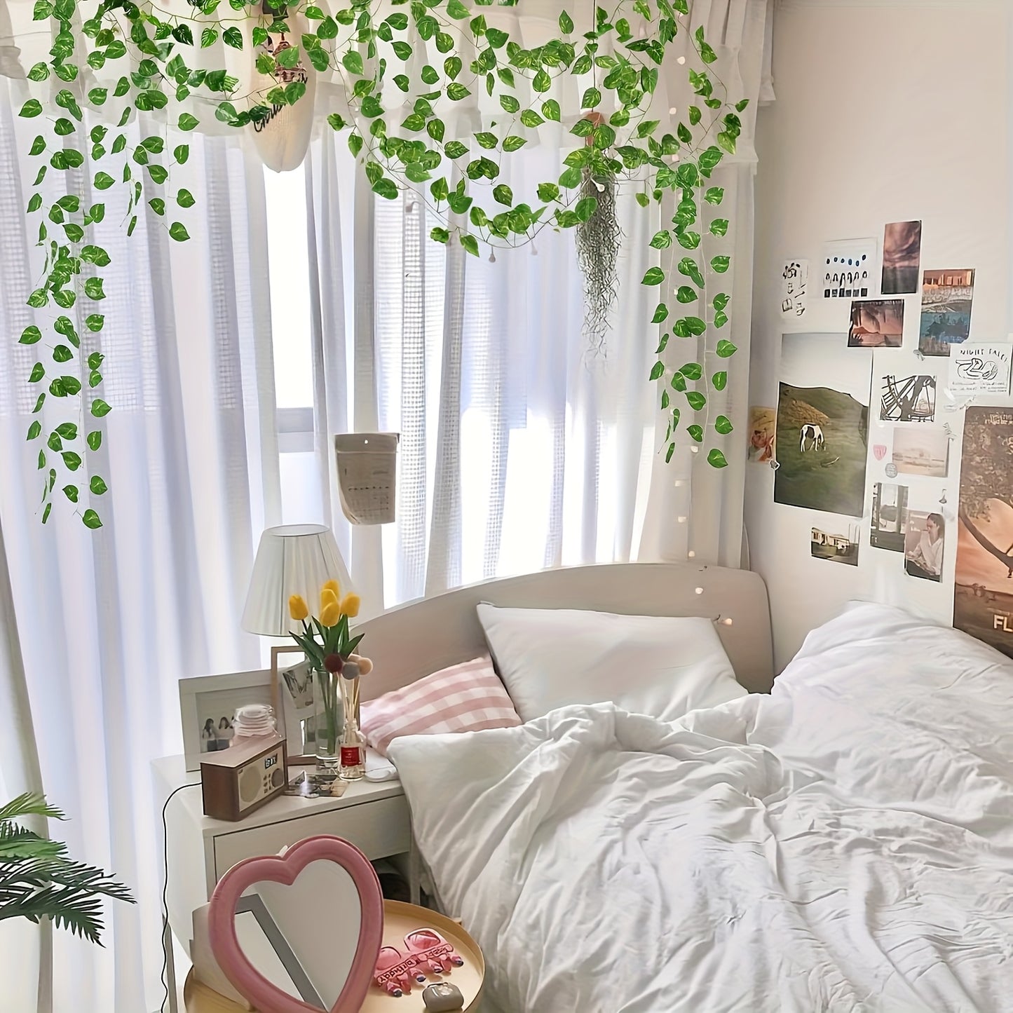 Realistic Artificial Ivy Garland , Lush Green Vines with Dense Foliage, No Maintenance Decor for Wedding, Home, Party, Patio - Durable Plastic Ivy Garland, Party Embellishments, Natural Look Foliage, Easyhang Design, Wedding Decoration, Hanging Greenery