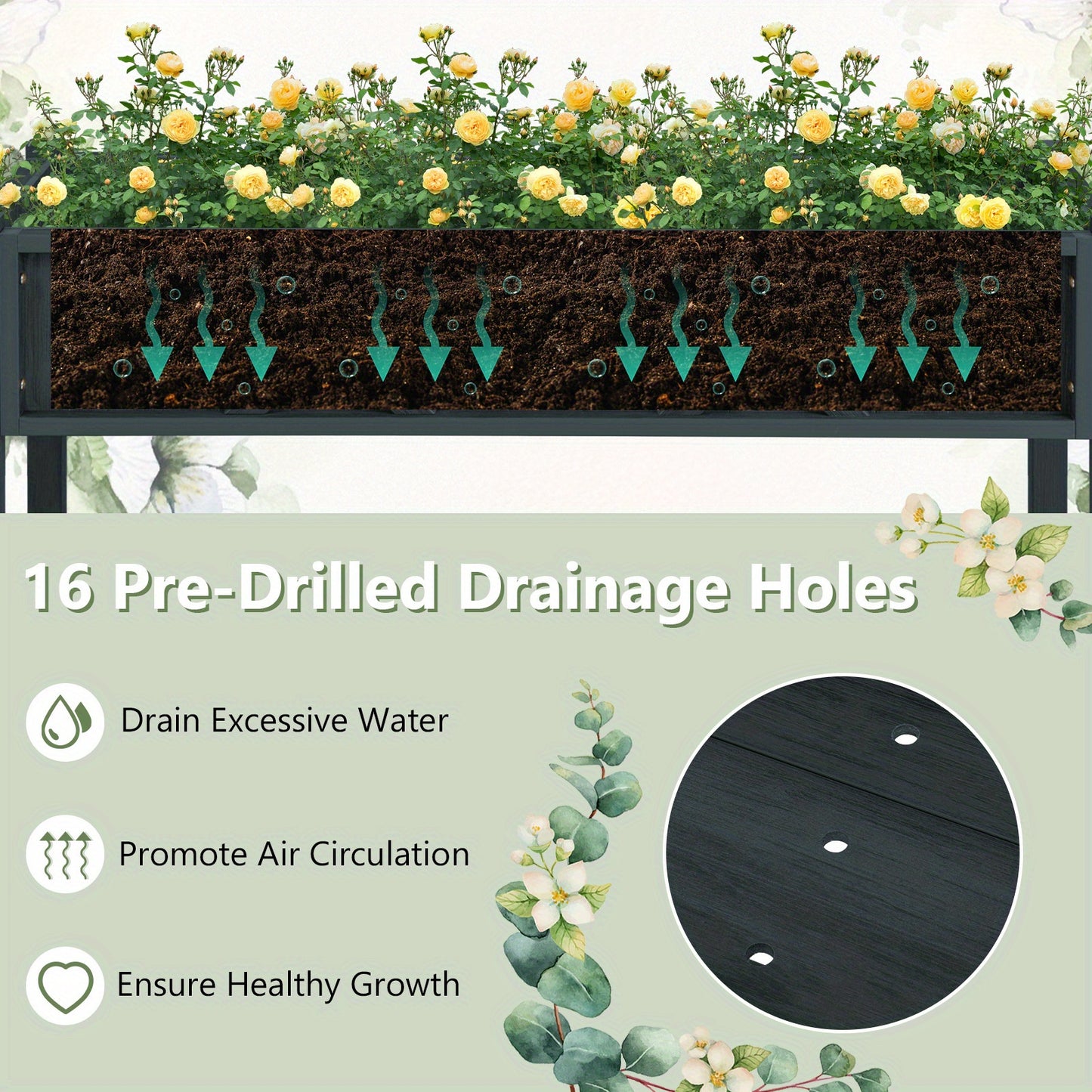 HIPS Raised Garden Bed Poly Wood Elevated Planter Box w/ Legs, Storage Shelf