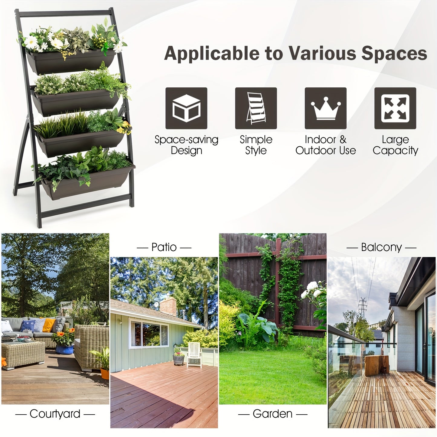 4ft 4-Tier Vertical Raised Garden Bed with Elevated Planter Boxes, Metal Frame, Drainage Holes - Ideal for Yard, Patio, Balcony, Above Ground Garden Bed
