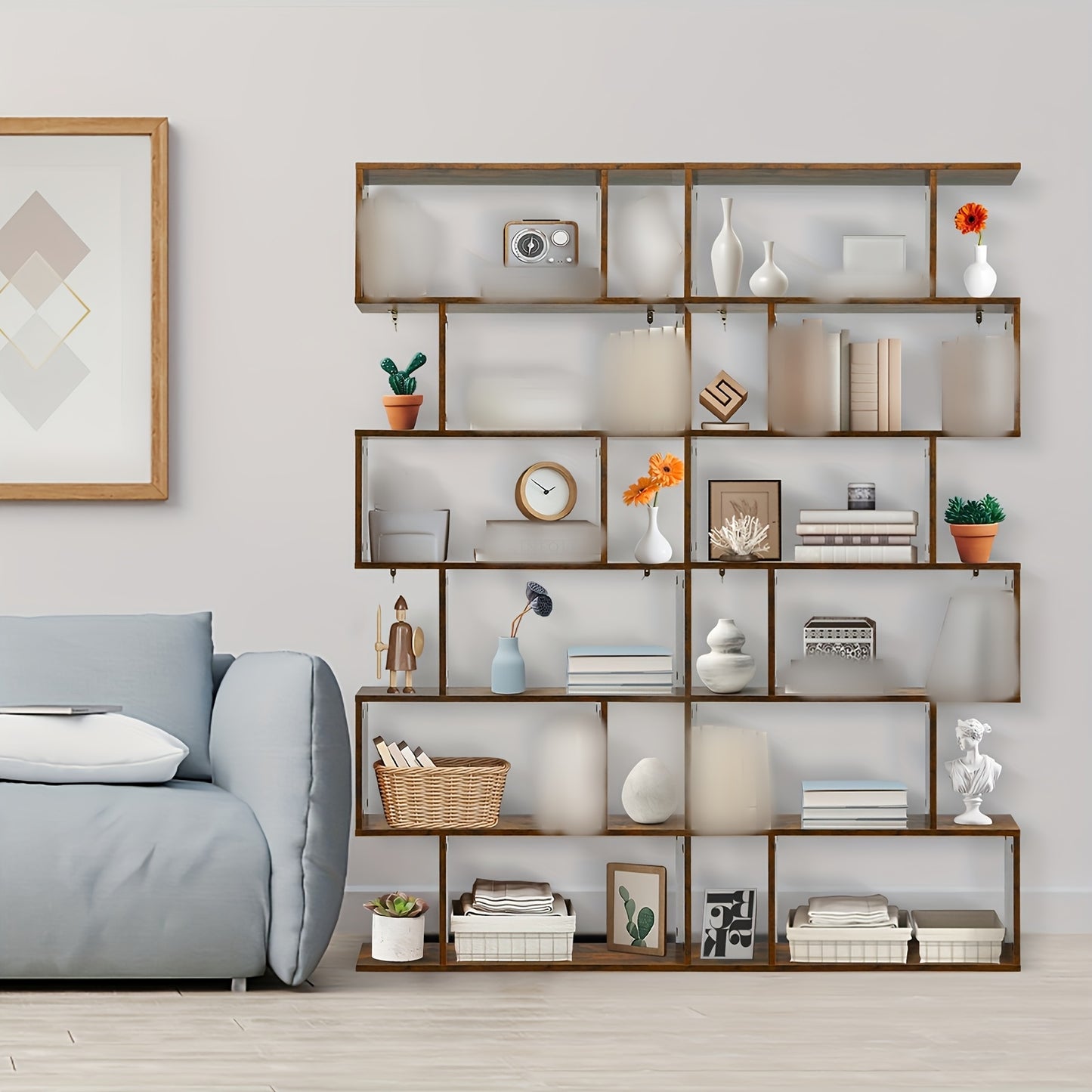 6-Tier S-Shaped Bookshelf - Modern Hardwood Display Shelving Unit with Anti-Tip Design, 75" Height, 44 lbs Weight Capacity, Perfect for Living Room, Study, or Bedroom Decor, Bookshelf Decorations