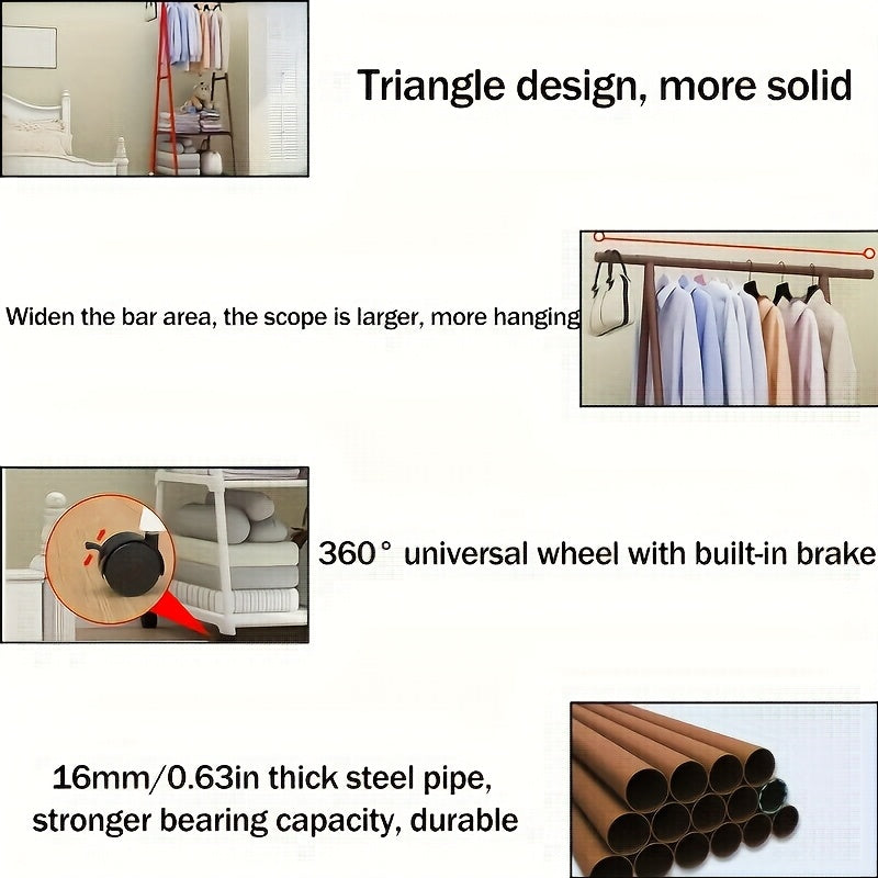 Freestanding Metal Clothes Rack with Wheels, Multi-Layer Storage Organizer, Multipurpose Hanging Coat and Clothes Stand for Home, Kitchen, Wardrobe Organization, 176.37LB Max Weight Capacity, Ideal Christmas Gift