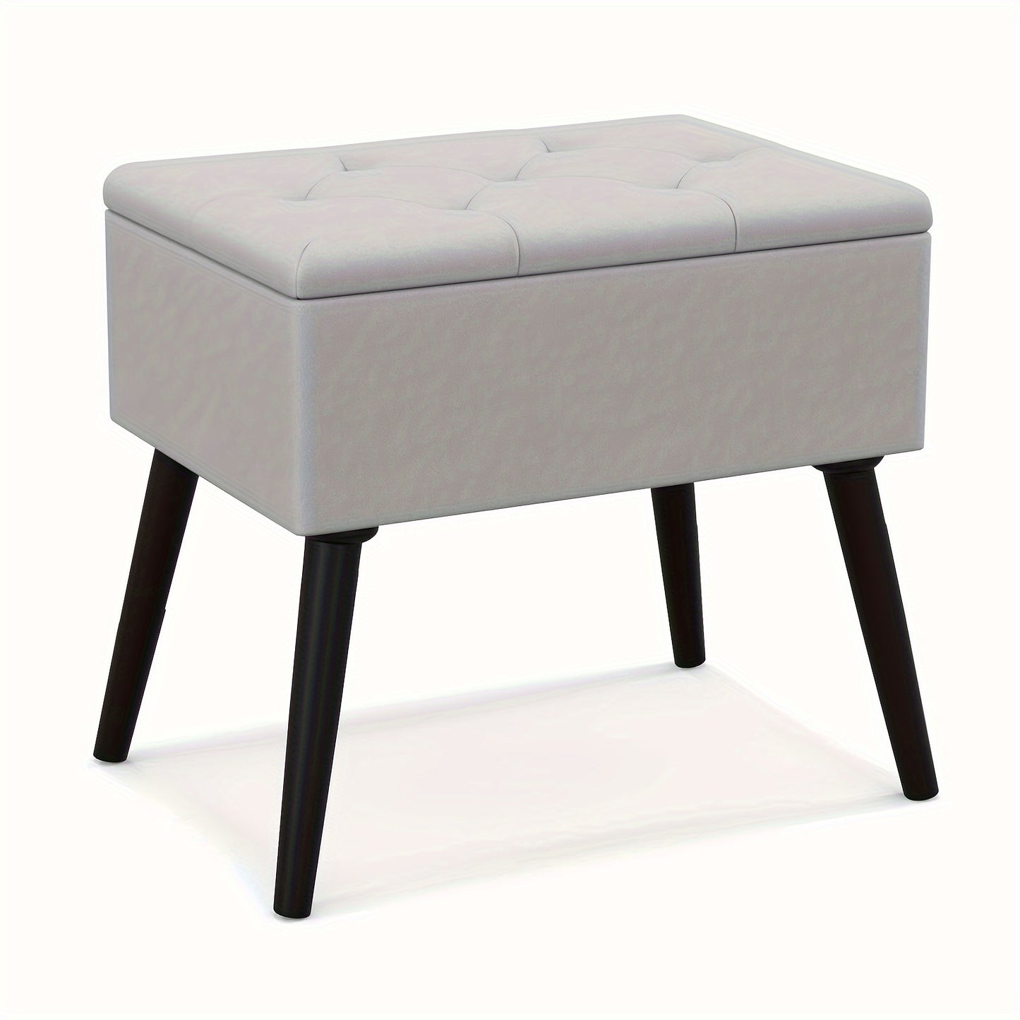 20" Ottoman With Storage - Makeup Vanity Bench With Flip Top Storage, Wood Legs, Upholstered Tufted Storage Ottoman Side Table, Footrest Entryway Stool For Bedroom Living Room.