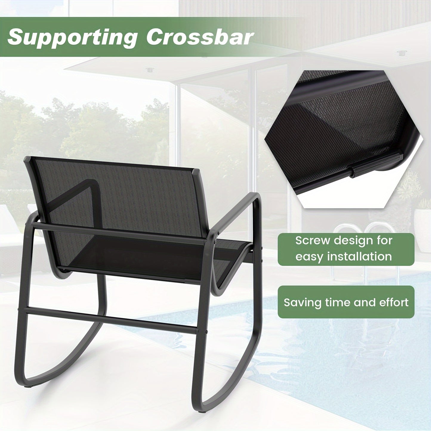 3pcs/set COSTWAY Patio Rocking Chairs Set - 2 Rocking Bistro Chairs & Glass-Top Table For Porch
