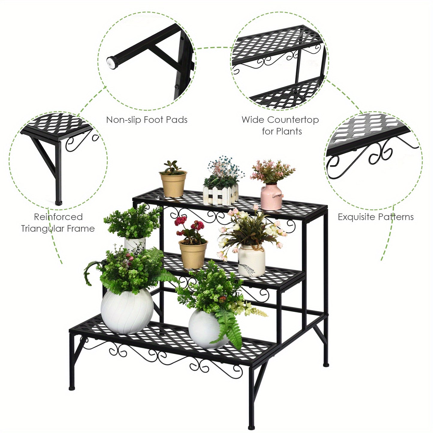 3 Tiers Metal Plant Stand Ladder Flower Pot Rack Decorative Planter Holder