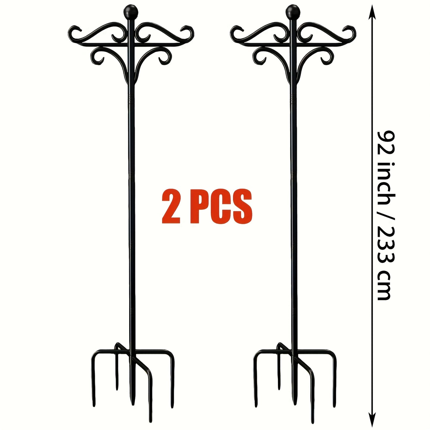 1/2pcs Heavy Duty Double-Sided Garden Hooks - Sturdy 5-Prong Metal Poles for Bird Feeders, Planters & Lanterns | Weather-Resistant Outdoor Decor, Effortless Setup