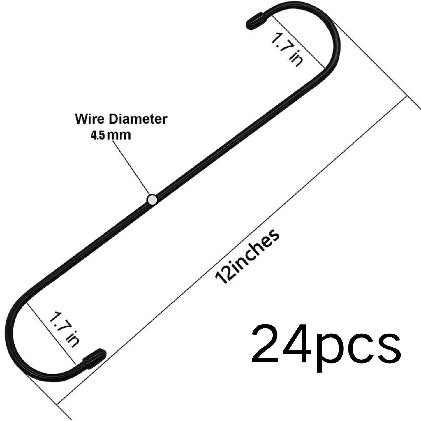 6/8/12/16/24/32pcs 12 Inch Large S Hooks for Hanging Plants Black Extra Matel Heavy Duty Hook, Utility Hooks