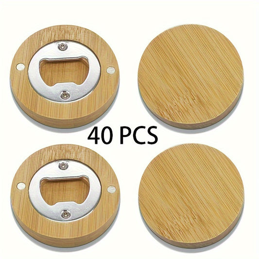 20/40/80/160pcs Round Bamboo Magnetic Bottle Opener, DIY Fridge Magnet, Blank Bamboo Opener For Weddings And Home Kitchen, Unique Guest Favors And Gifts