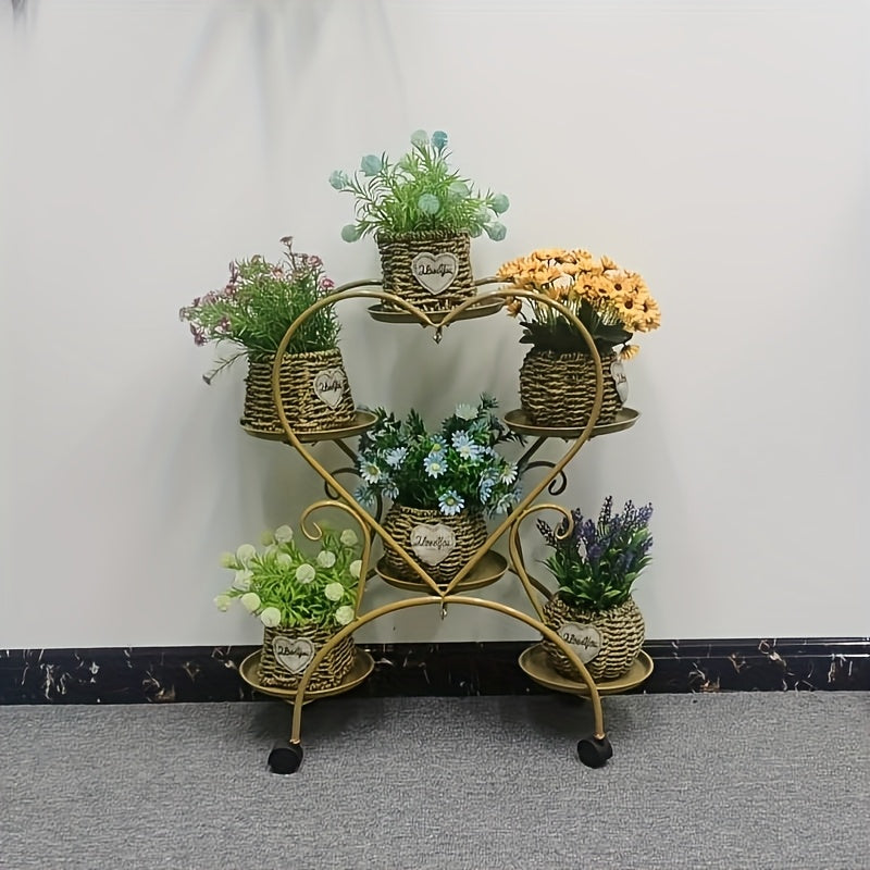 Contemporary Heart-Shaped Metal Plant Stand - Multi-Level Hanging Planter Shelf With Multiple Components, Versatile Indoor And Outdoor Floral Decor Display