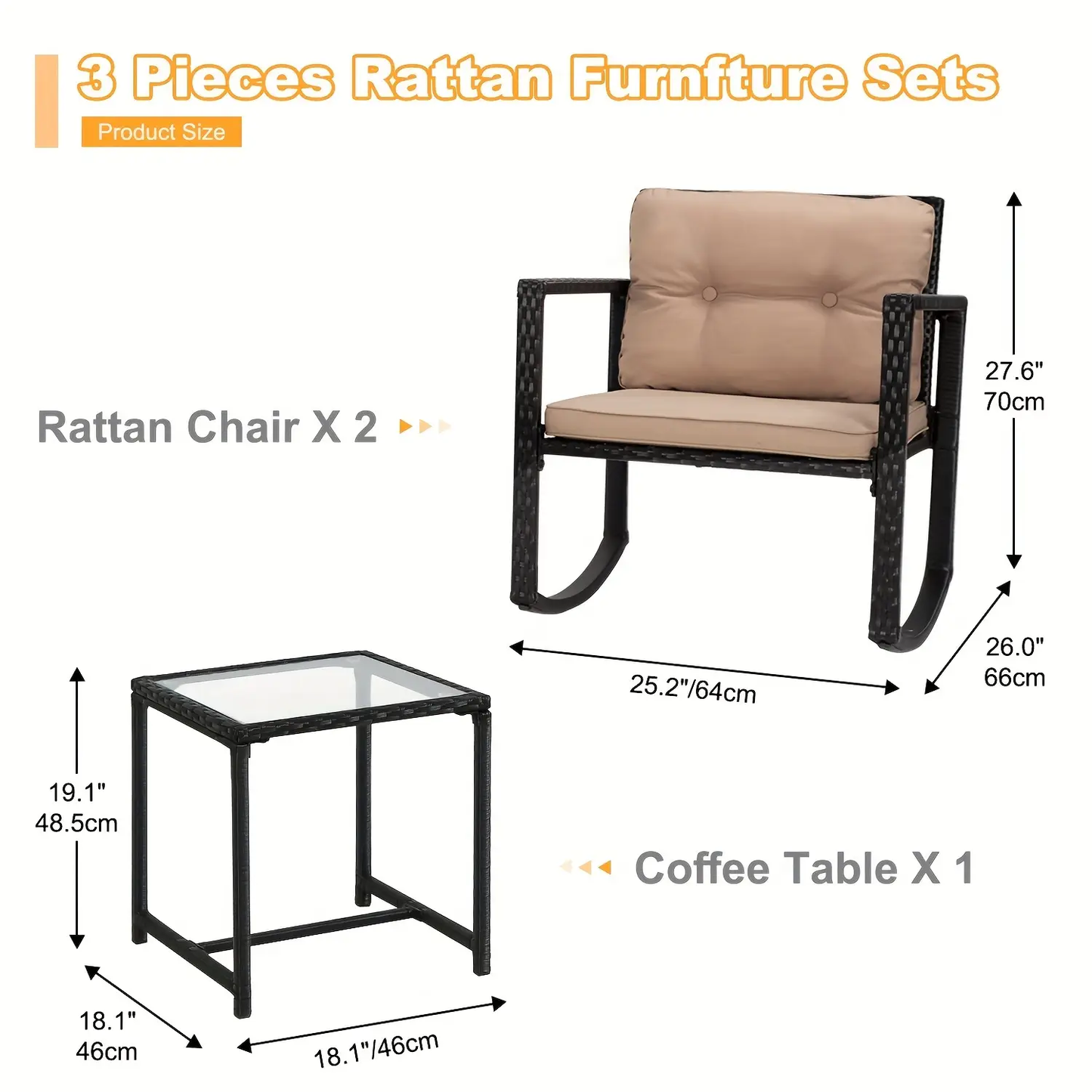 3 PCS Outdoor Patio Furniture Set