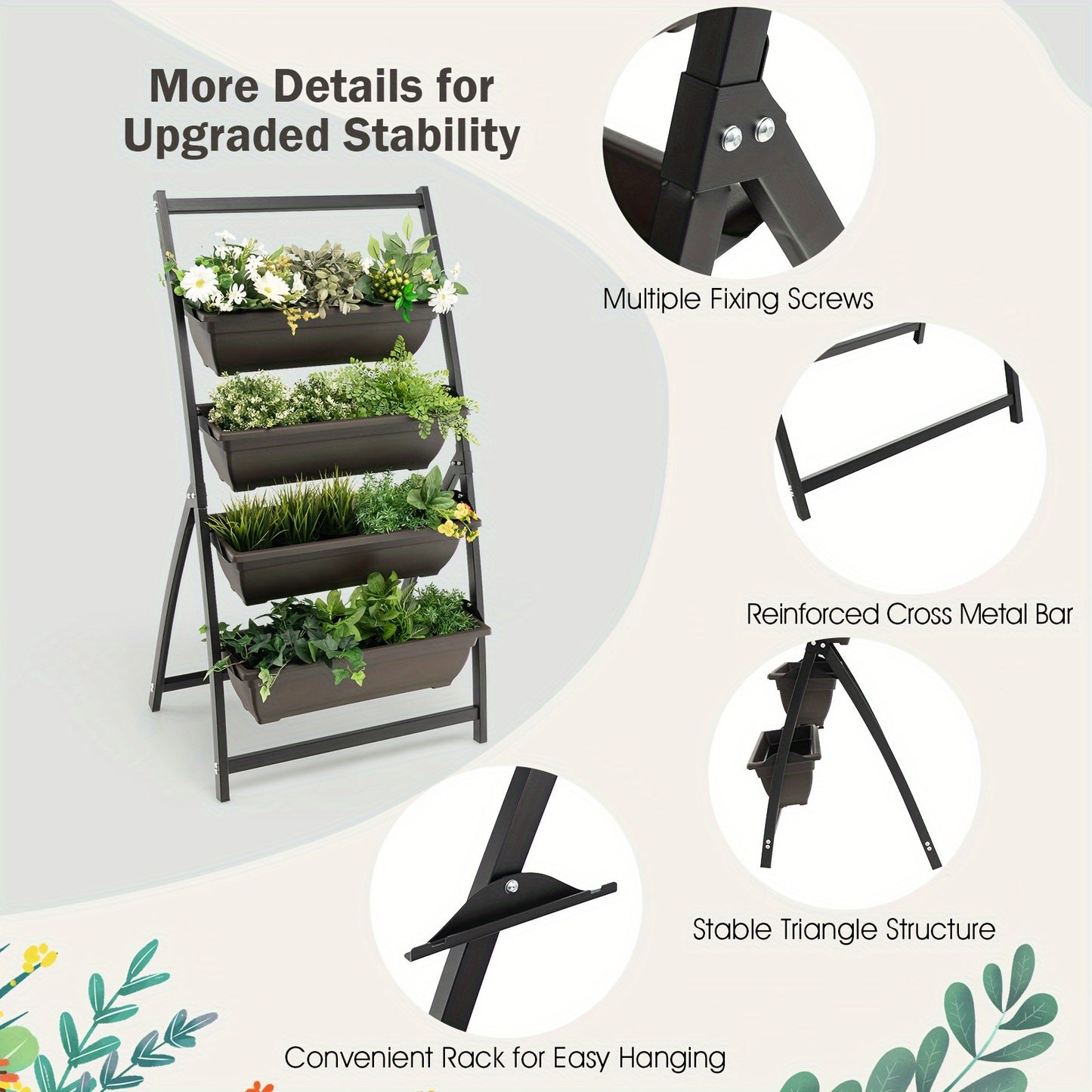 4ft 4-Tier Vertical Raised Garden Bed with Elevated Planter Boxes, Metal Frame, Drainage Holes - Ideal for Yard, Patio, Balcony, Above Ground Garden Bed