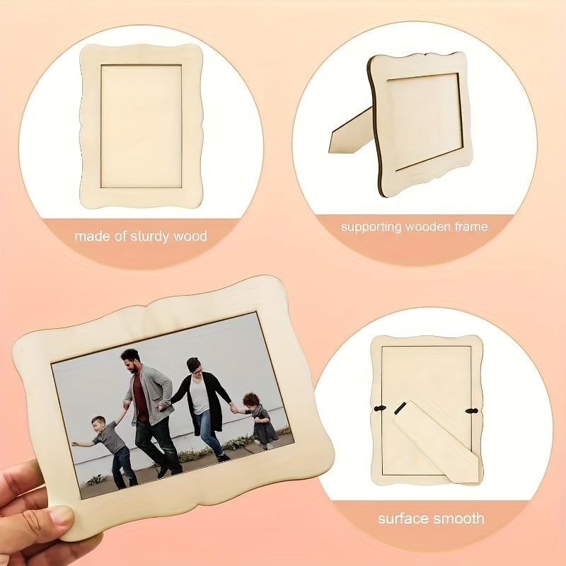 Unfinished Wave-Shaped Wooden Picture Frames for 5.5x7.5 Photos - Natural Solid Wood DIY Craft Frames, Contemporary Rectangular Vertical Design for Painting, Birthdays, Weddings, Home Decor, Wood Pieces for Crafts, Photo Display Frames