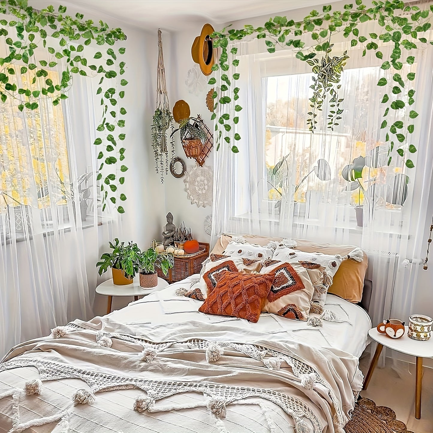 Realistic Artificial Ivy Garland , Lush Green Vines with Dense Foliage, No Maintenance Decor for Wedding, Home, Party, Patio - Durable Plastic Ivy Garland, Party Embellishments, Natural Look Foliage, Easyhang Design, Wedding Decoration, Hanging Greenery