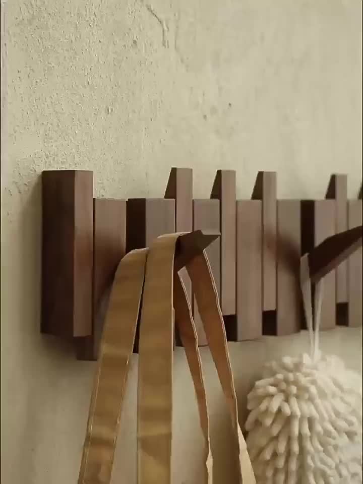 Boho Style Wooden Piano Key Wall Rack, Easy Install Wall Mounted Coat Hook, Folding Hanging Storage Organizer for Bedroom, Entryway, Foyer, Mudroom - Aesthetic Room Decor