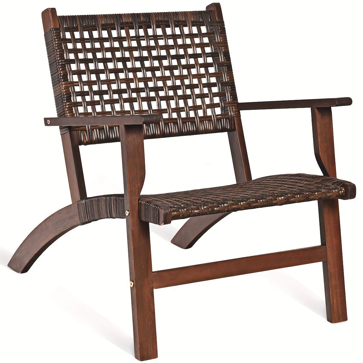 3pcs Outdoor Patio Rattan Furniture Set, Solid Wood Frame Chair And Coffee Table