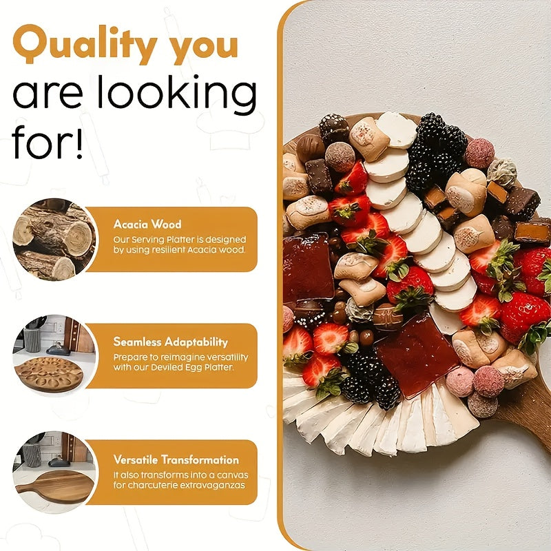 Acacia Wood And Bamboo Egg Platter: Premium 24-Hole Round Charcuterie Board For Artisanal Cheese, Gourmet Meats, And Elegant Deviled Eggs - A Must-Have For Every Kitchen And Dining Experience