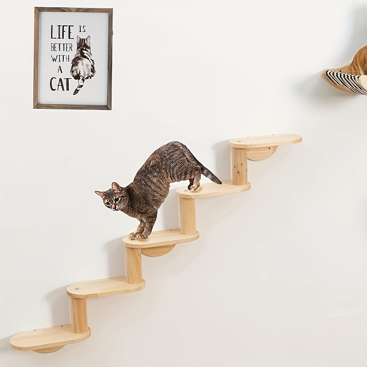 Sturdy Wooden Cat Wall Shelf - 3/5-Level Climbing Ladder & Perch for Indoor Cats, Interactive Play and Exercise Furniture