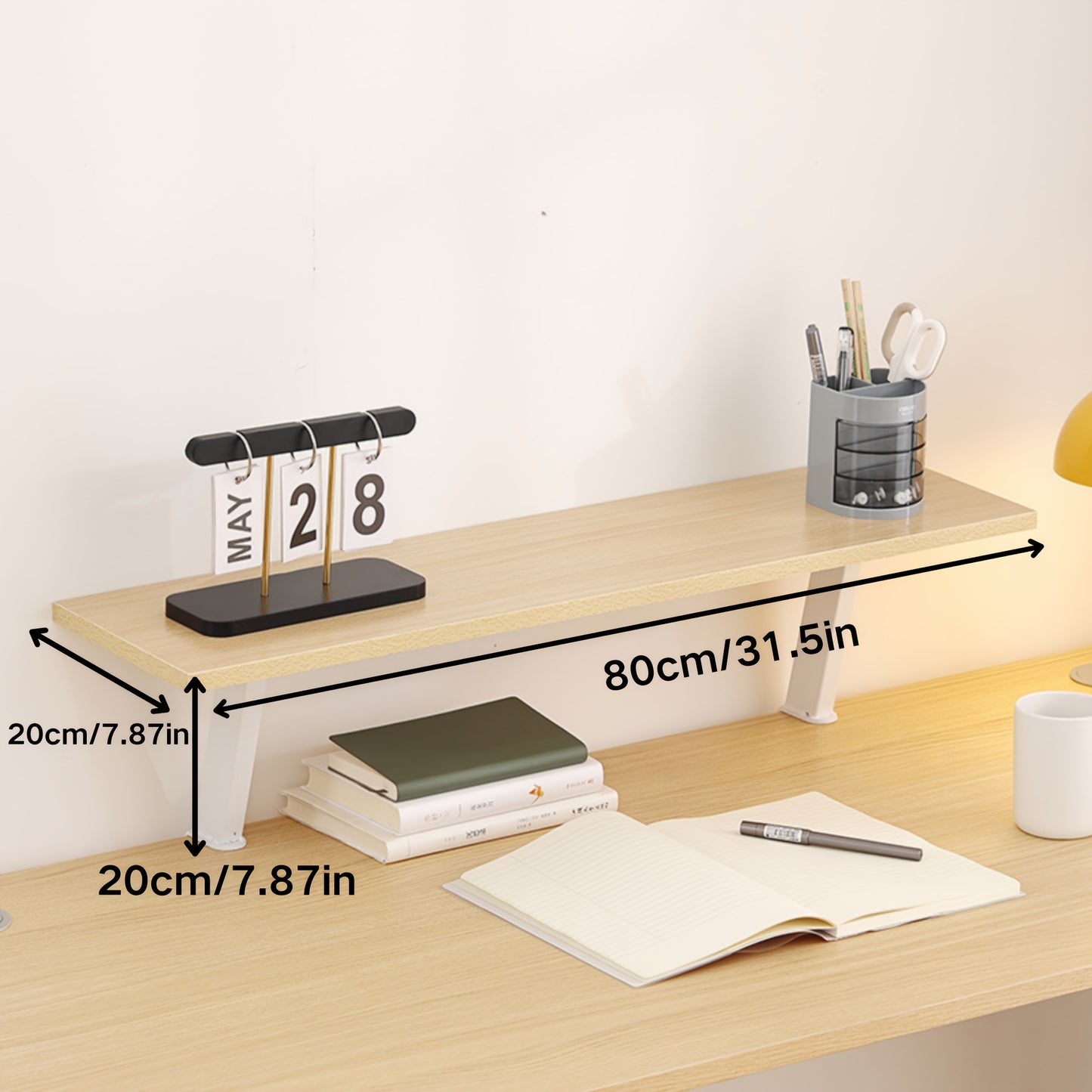 1pc Wooden Floating Desk Shelf | Rectangular Multi-Level Countertop Storage Rack, No-Drill Mount Organizer | Modern Wooden Shelf, Student Storage Rack for Youngsters, Students, Home Office