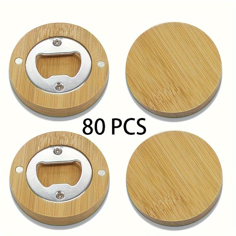 20/40/80/160pcs Round Bamboo Magnetic Bottle Opener, DIY Fridge Magnet, Blank Bamboo Opener For Weddings And Home Kitchen, Unique Guest Favors And Gifts