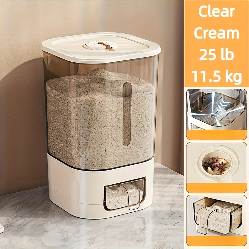 14/25lb Automatic Rice Dispenser with Cup, Large Capacity, Moisture-Proof And Sealed Rice Storage Container, Suitable for Rice, Grains, Flour, Pet Food, And Other Kitchen Supplies