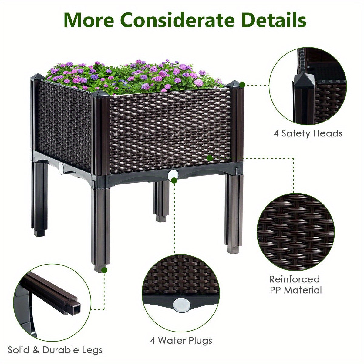 Set of 4 Raised Garden Bed Elevated Flower Vegetable Herb Grow Planter Box Brown