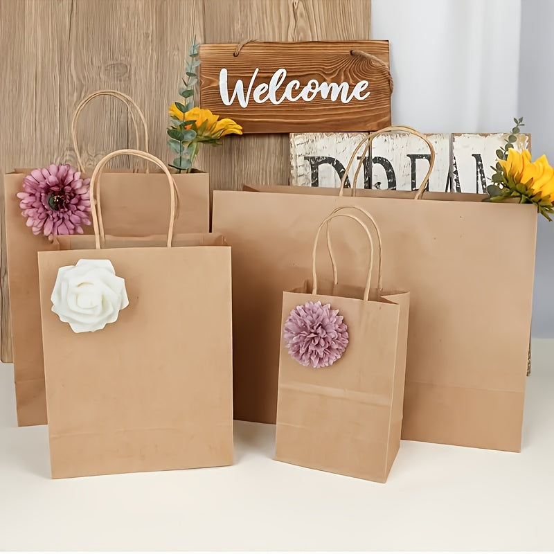 135pcs Bulk Kraft Paper Bags in 3 Sizes - Heavy-Duty Brown Gift Bags with Sturdy Twine-Like Rope Handles, Natural Beige Kraft Paper for Christmas, Business, Retail & Everyday Packaging - Versatile Multipurpose Merchandise Bags