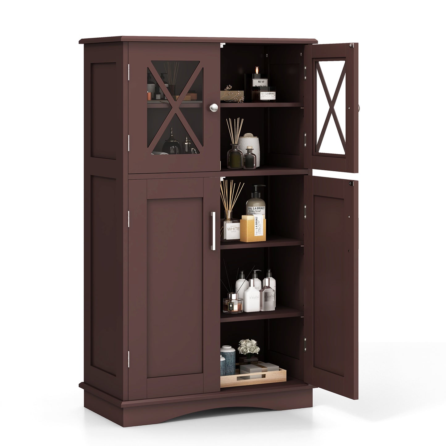 Bathroom Storage Cabinet Linen Storage Cabinet with Doors and Adjustable Shelves