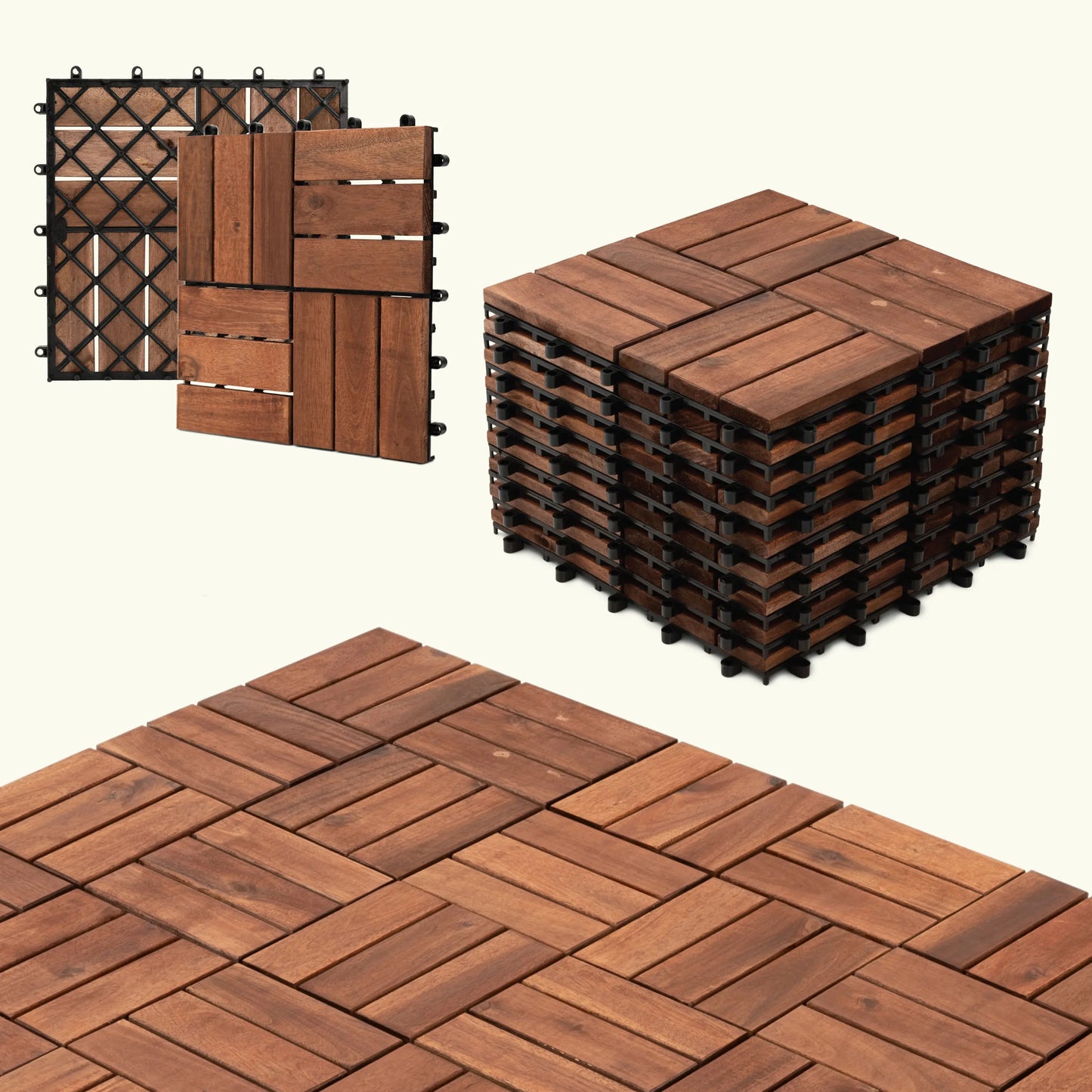 12Slats, Acacia Interlocking Deck Tiles, Brown
