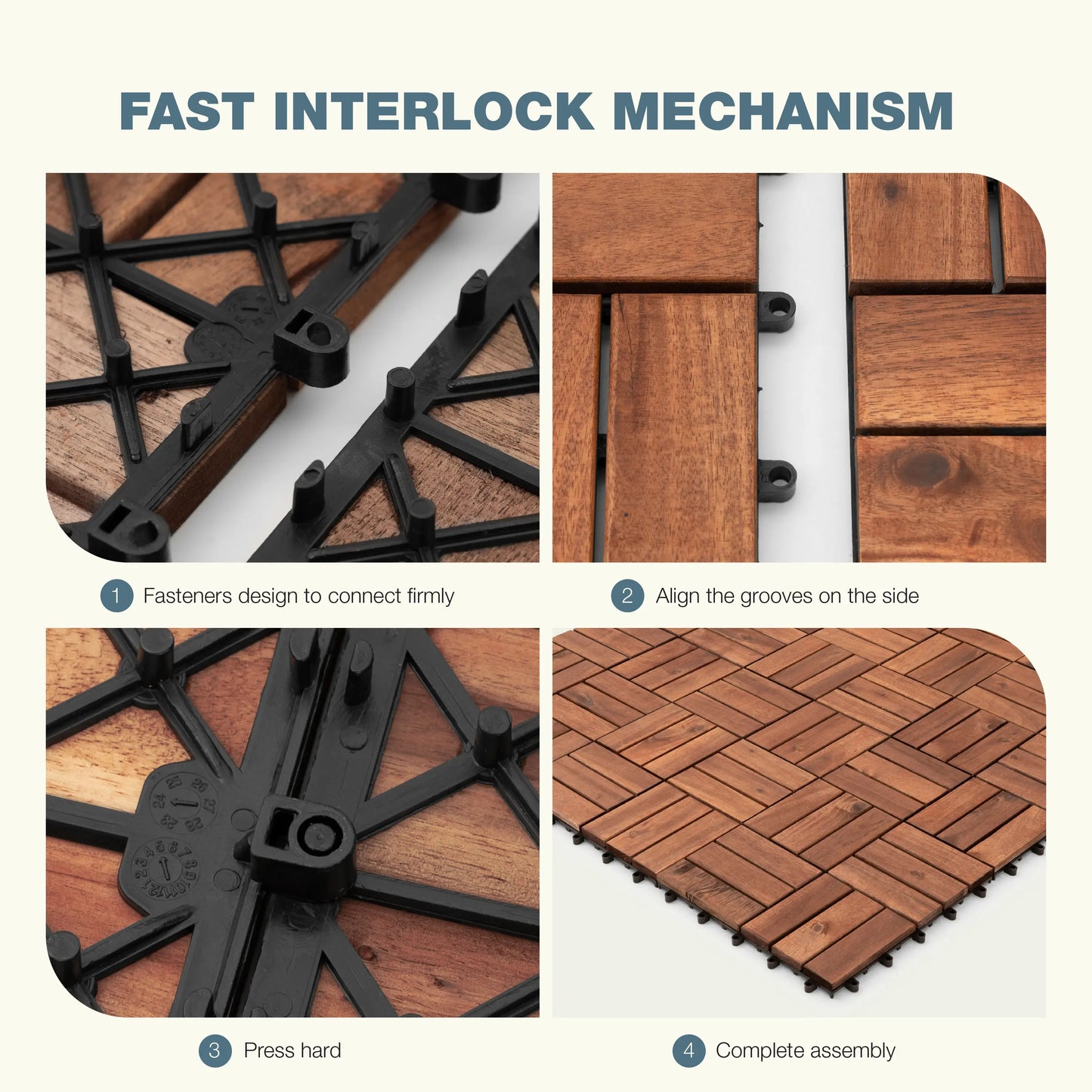 12Slats, Acacia Interlocking Deck Tiles, Brown