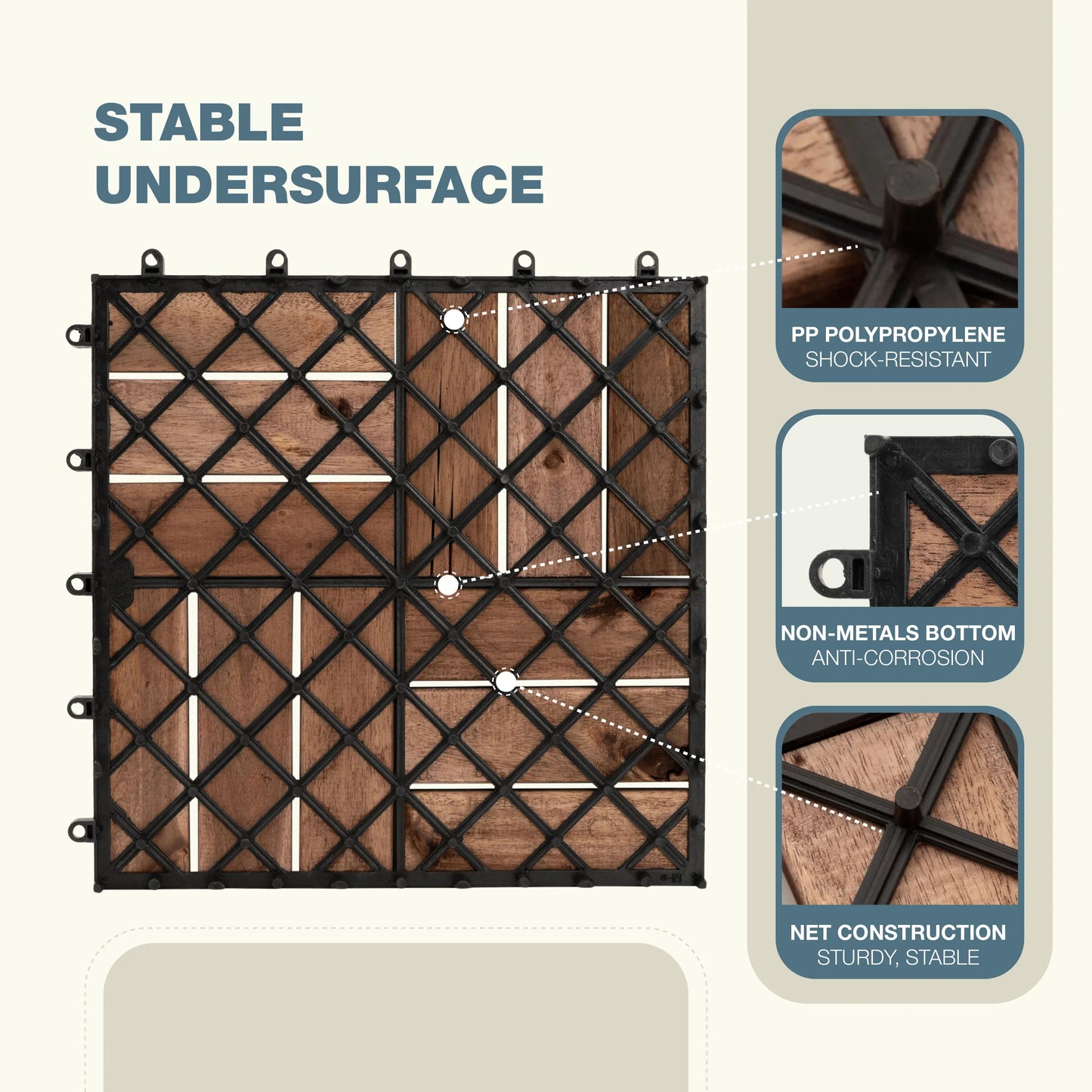 12Slats, Acacia Interlocking Deck Tiles, Brown