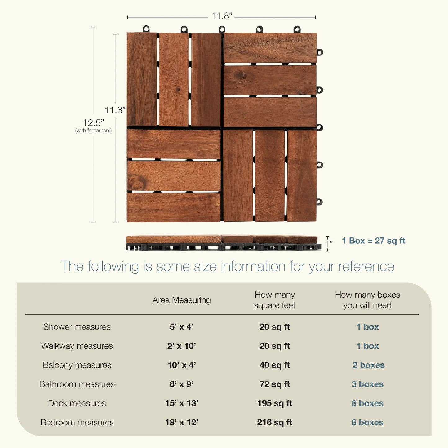 12Slats, Acacia Interlocking Deck Tiles, Brown