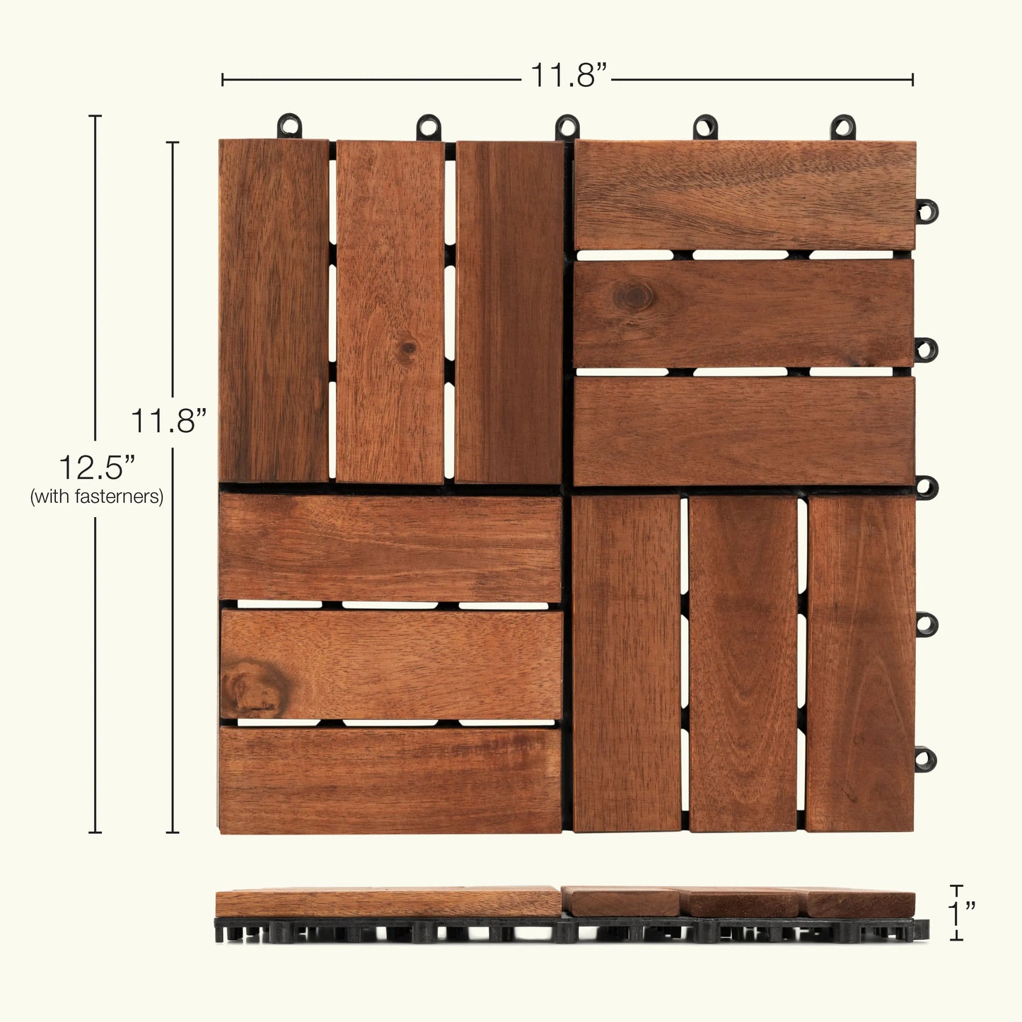 12Slats, Acacia Interlocking Deck Tiles, Brown