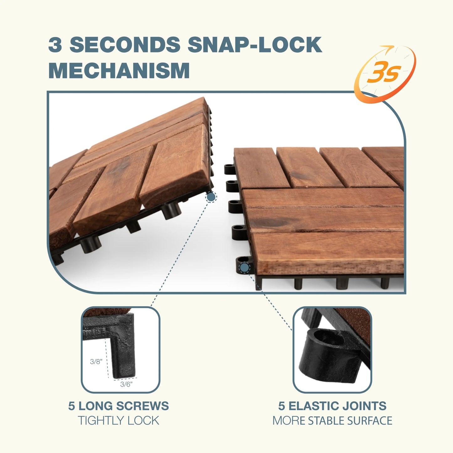 12Slats, Acacia Interlocking Deck Tiles, Brown