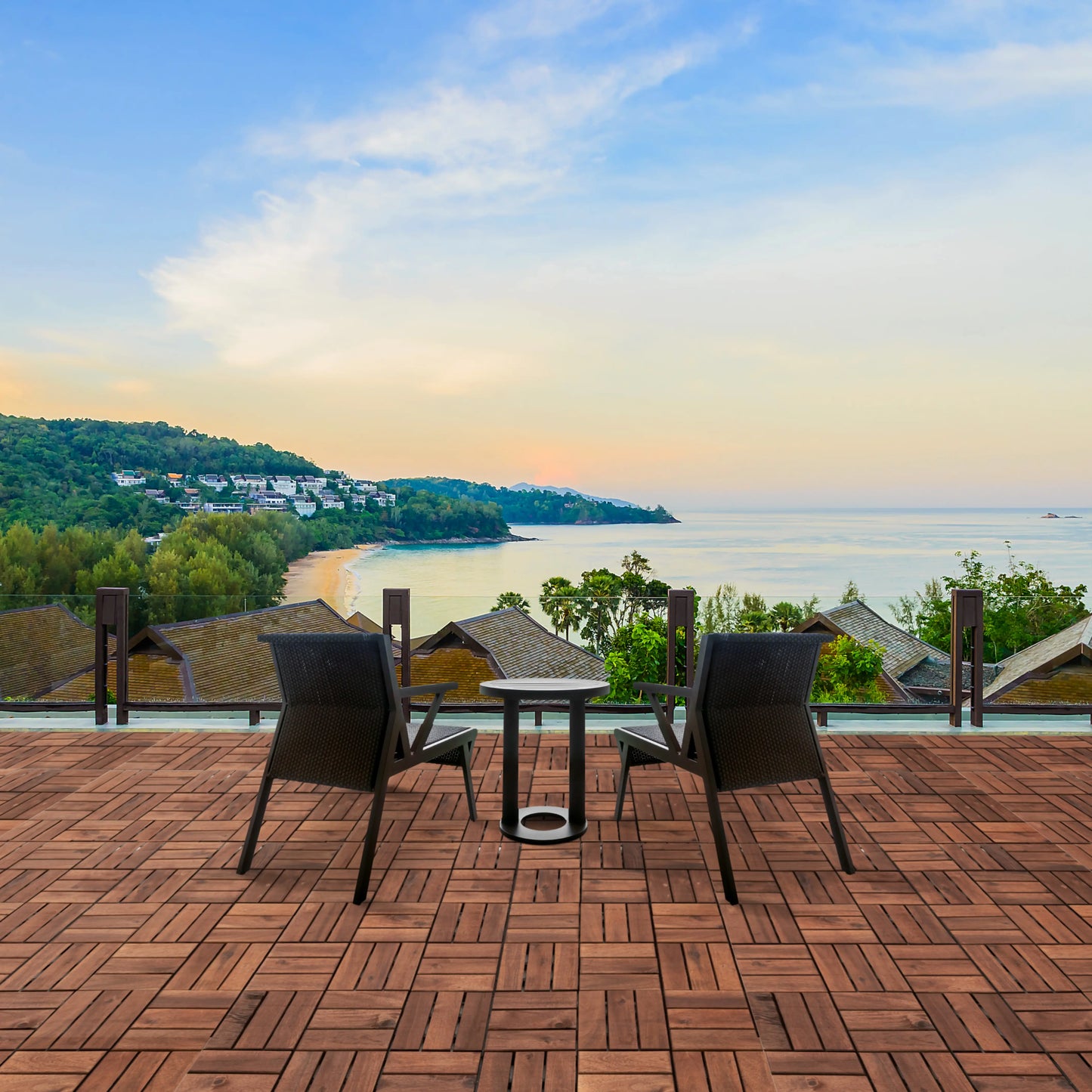 12Slats, Acacia Interlocking Deck Tiles, Brown