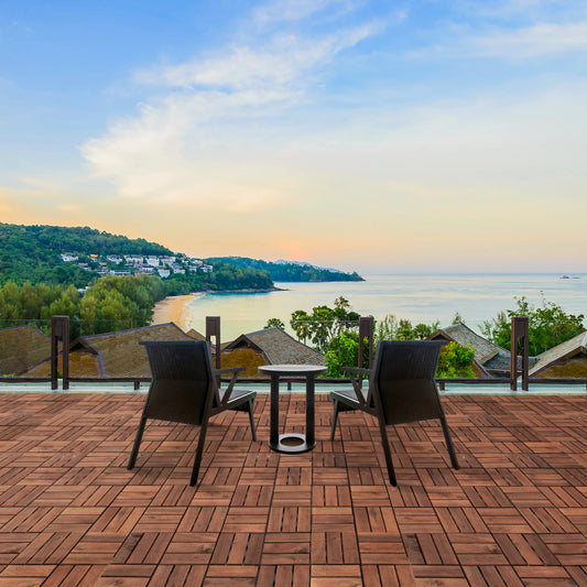 12Slats, Acacia Interlocking Deck Tiles, Brown