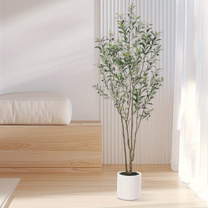 Artificial Olive Trees, 5/6/7 Ft Tall Fake Olive Trees For Indoor, Faux Olive Tree, Large Olive Plants With White Planter For Home Decor And Housewarming Gift