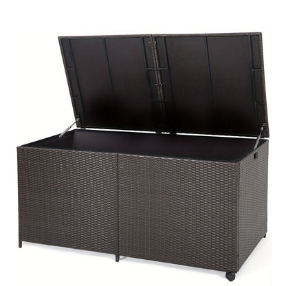 Patio 175 Gallon Rattan Wicker Storage Deck Box Container Wheels W/Liner Garden