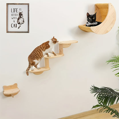 Sturdy Wooden Cat Wall Shelf - 3/5-Level Climbing Ladder & Perch for Indoor Cats, Interactive Play and Exercise Furniture